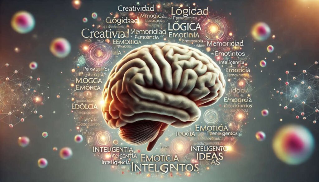 Cerebro rodeado de palabras, representando cómo el lenguaje influye en los procesos mentales
